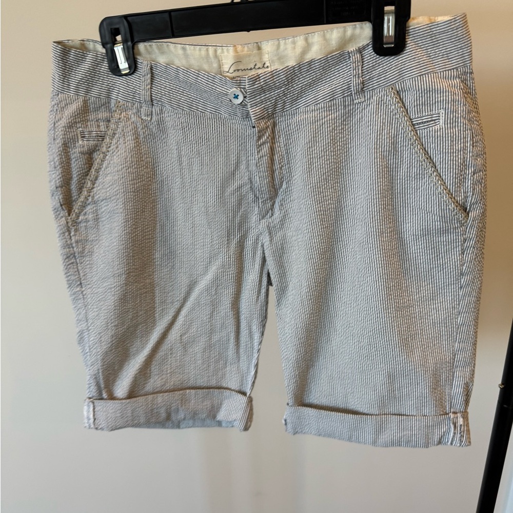 Loomstate Women’s Seersucker Roll-Cuff Shorts - Blue/White